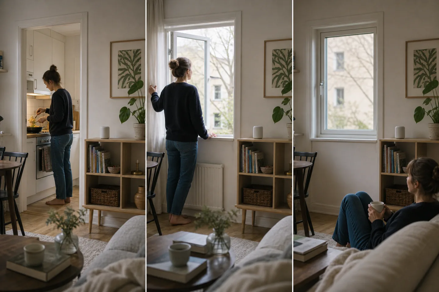Luftkvalitet följs i samma rum under matlagning, vädring och vila