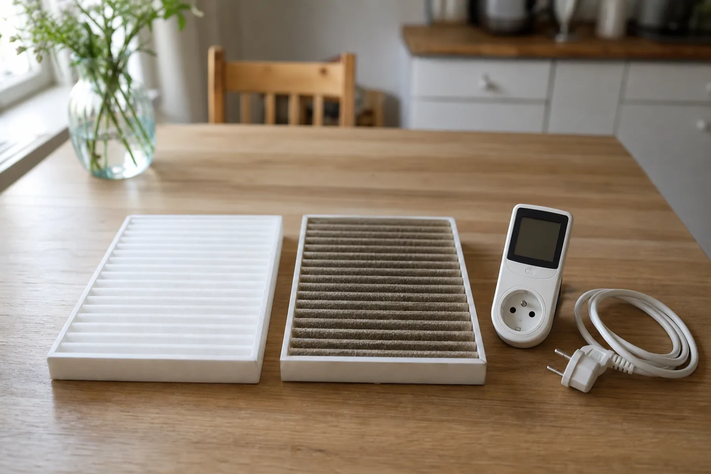 Rent och använt filter bredvid neutral energimätning