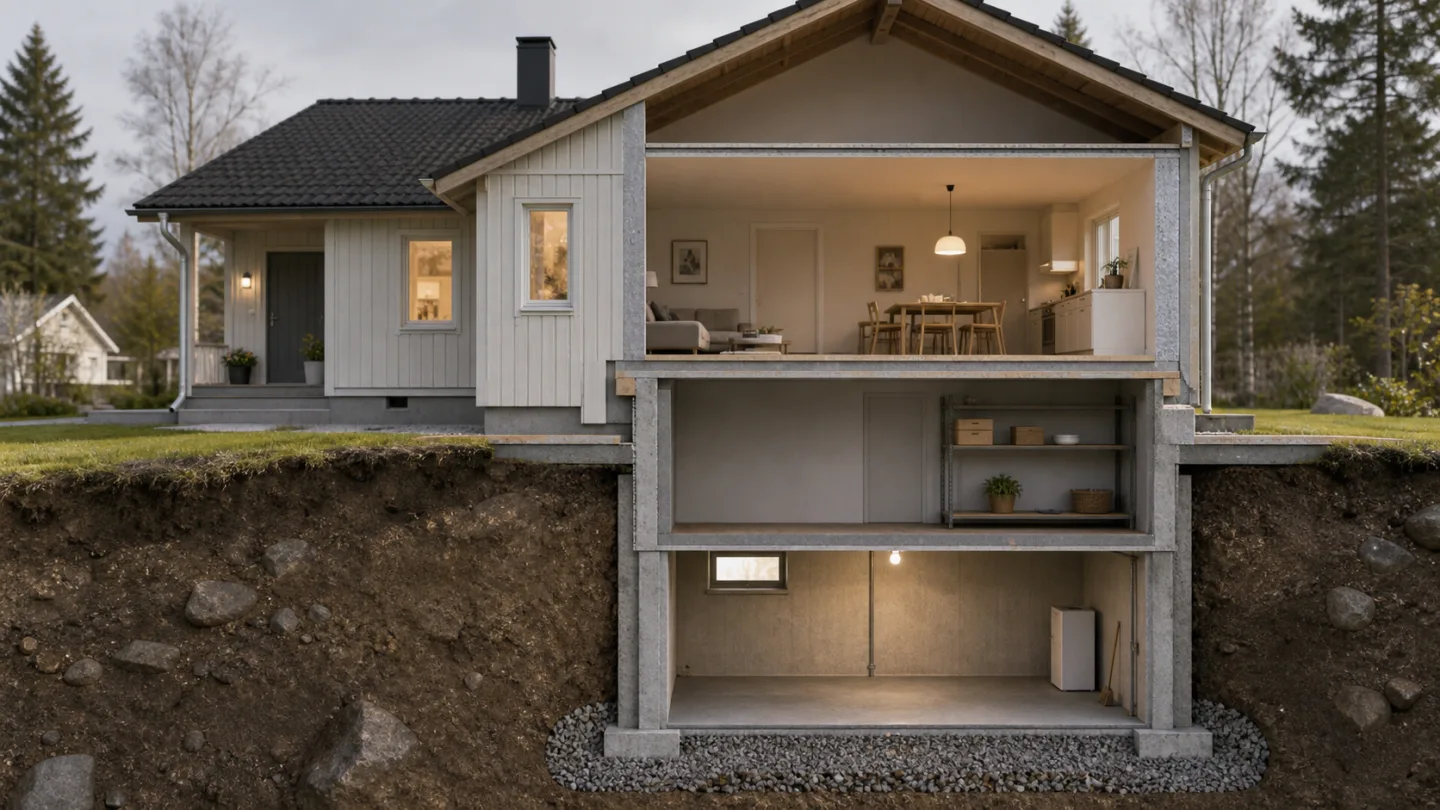 Källargrund i markkontakt där radon behöver mätas